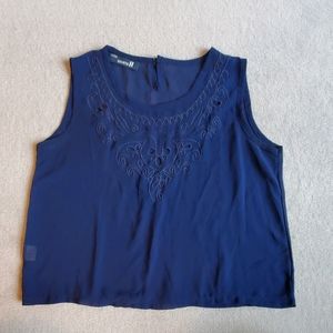 SHEER EMBROIDERED NAVY BLOUSE TANK